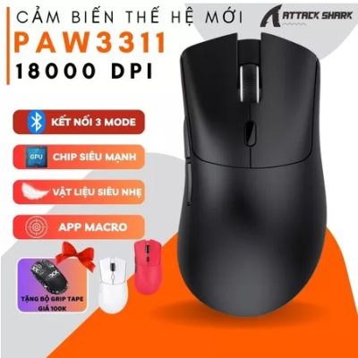 Chuột Bluetooth Không Dây Cao Cấp ZiyouLang Attack Shark R1 Chip PAW3311 Siêu Mạnh 18000DPI, Có App Macro, 3 Mode